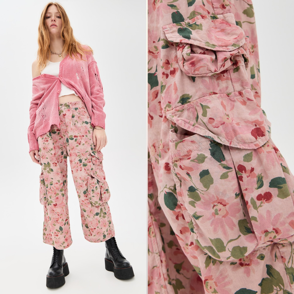 NWT R13 Cropped Multi Pocket Cargo Pants Size 27 in Pink Layered Floral $1195 - Picture 8 of 11